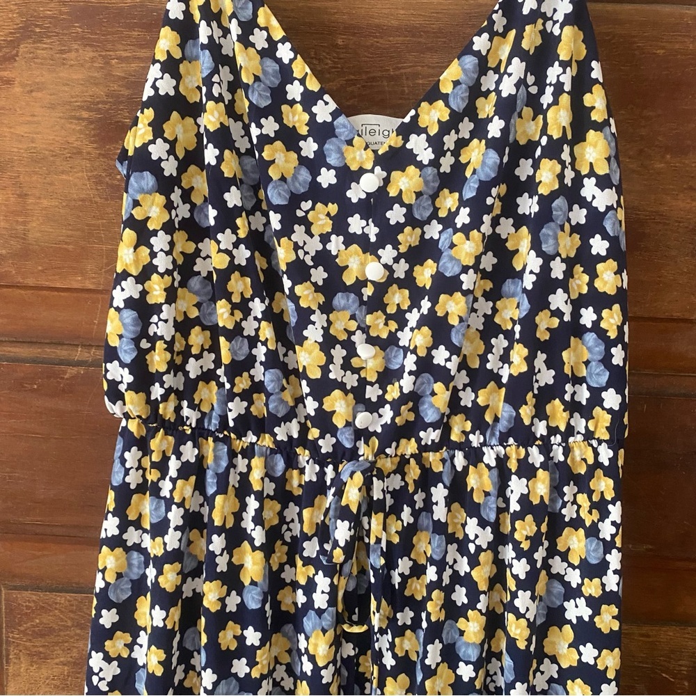 Kaileigh Navy and Yellow Floral High-Low Dress - Picture 3 of 5